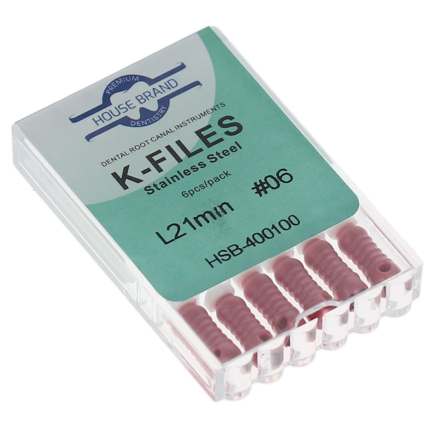 House Brand Dentistry 400100 HSB Endodontic K-Files 21mm #06 Pink Stainless Steel 6/Pk House Brand Dentistry 400100 HSB Endodontic K-Files 21mm #06 Pink Stainless Steel 6/Pk